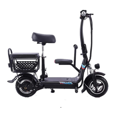 350W 48V DC electric brushless motor small folding electric kick scooter with two seats electric bicycle bike shopping bucket